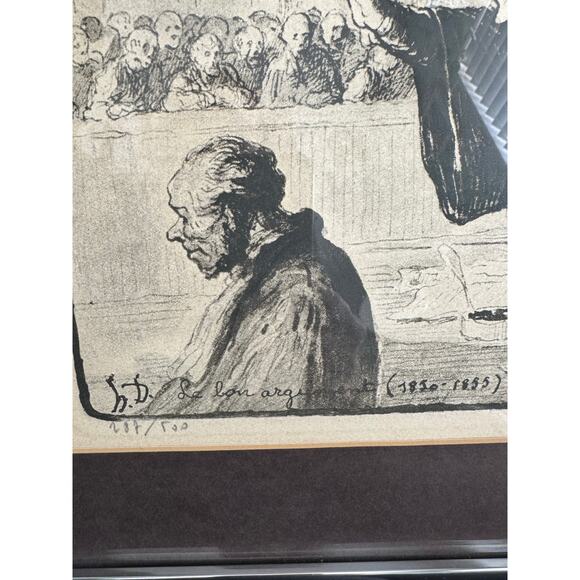 Antique Honore Daumier Signed Framed Lithograph Le Bon Argument 1850s 287/500 - Picture 9 of 12